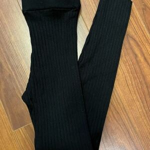 Thick Ribbed Cotton Leggings Black Small